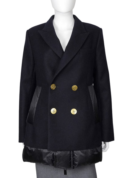Sacai Navy Wool Melton Nylon Puffer Combo Jacket - JP 3 / L