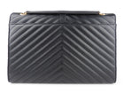 Saint Laurent Black Chevron Leather Large Envelope Flap Bag