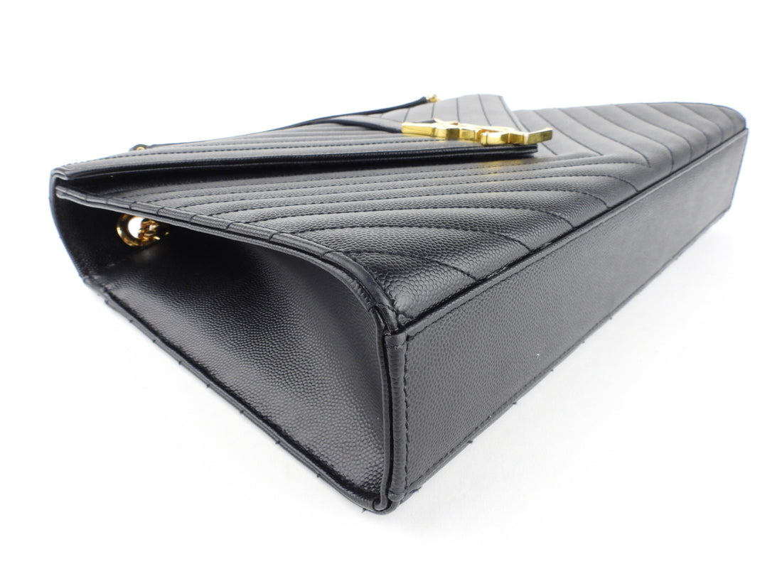 Saint Laurent Black Chevron Leather Large Envelope Bag GHW – Mine