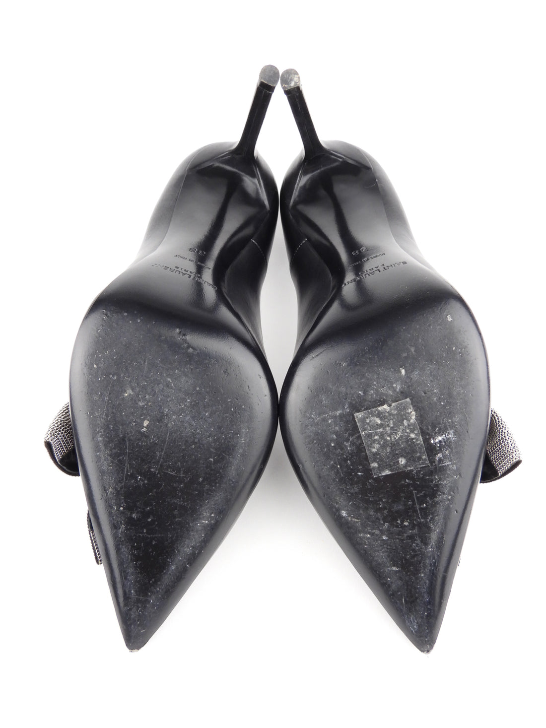 Saint Laurent Black Leather Zoe Chain Bow Stiletto Heel Pumps - 38