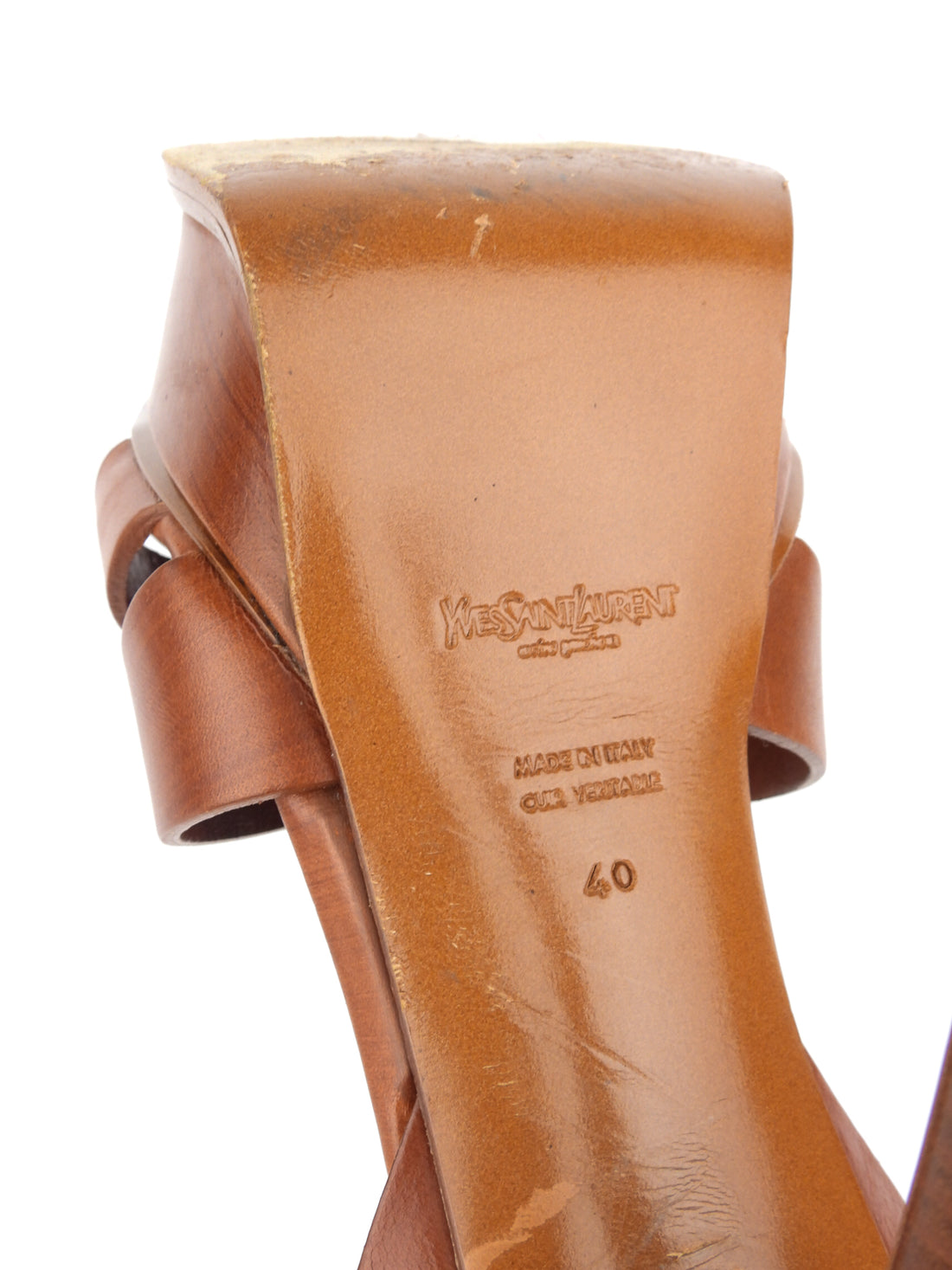 Yves Saint Laurent Brown Leather Platform T-Strap Tribute Sandals - 40 IT