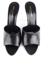 Saint Laurent La 16 Black Smooth Leather Stiletto Heel Open Toe Mules - 40