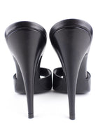 Saint Laurent La 16 Black Smooth Leather Stiletto Heel Open Toe Mules - 40