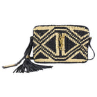 Saint Laurent Black and Natural Raffia Geometric Tassel Lou Camera Bag