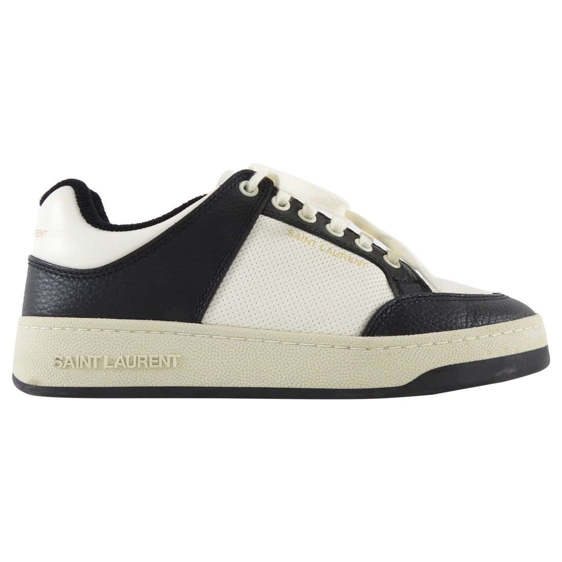 Saint Laurent SL/61 Black and White Leather Lace Up Low Top Sneakers - 37