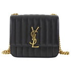 Saint Laurent Small Vicky Black Leather Matelasse Chain Bag