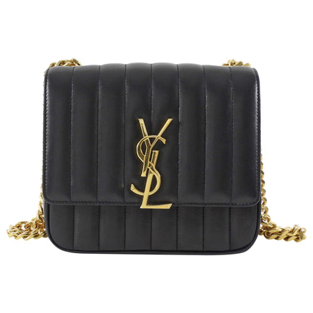 Saint Laurent Small Vicky Black Leather Matelasse Chain Bag