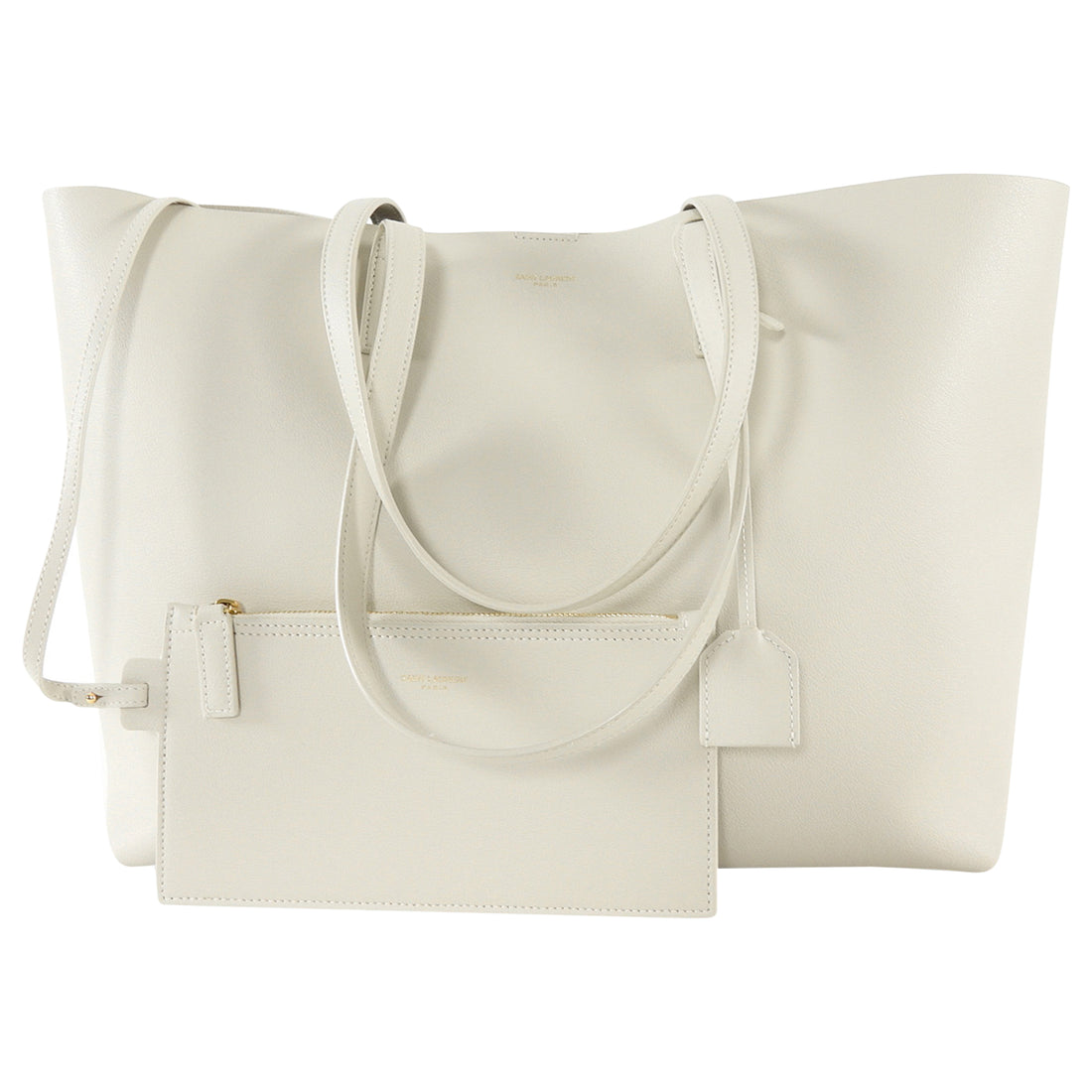 Saint Laurent Ecru Leather YSL East/West Shopping Tote