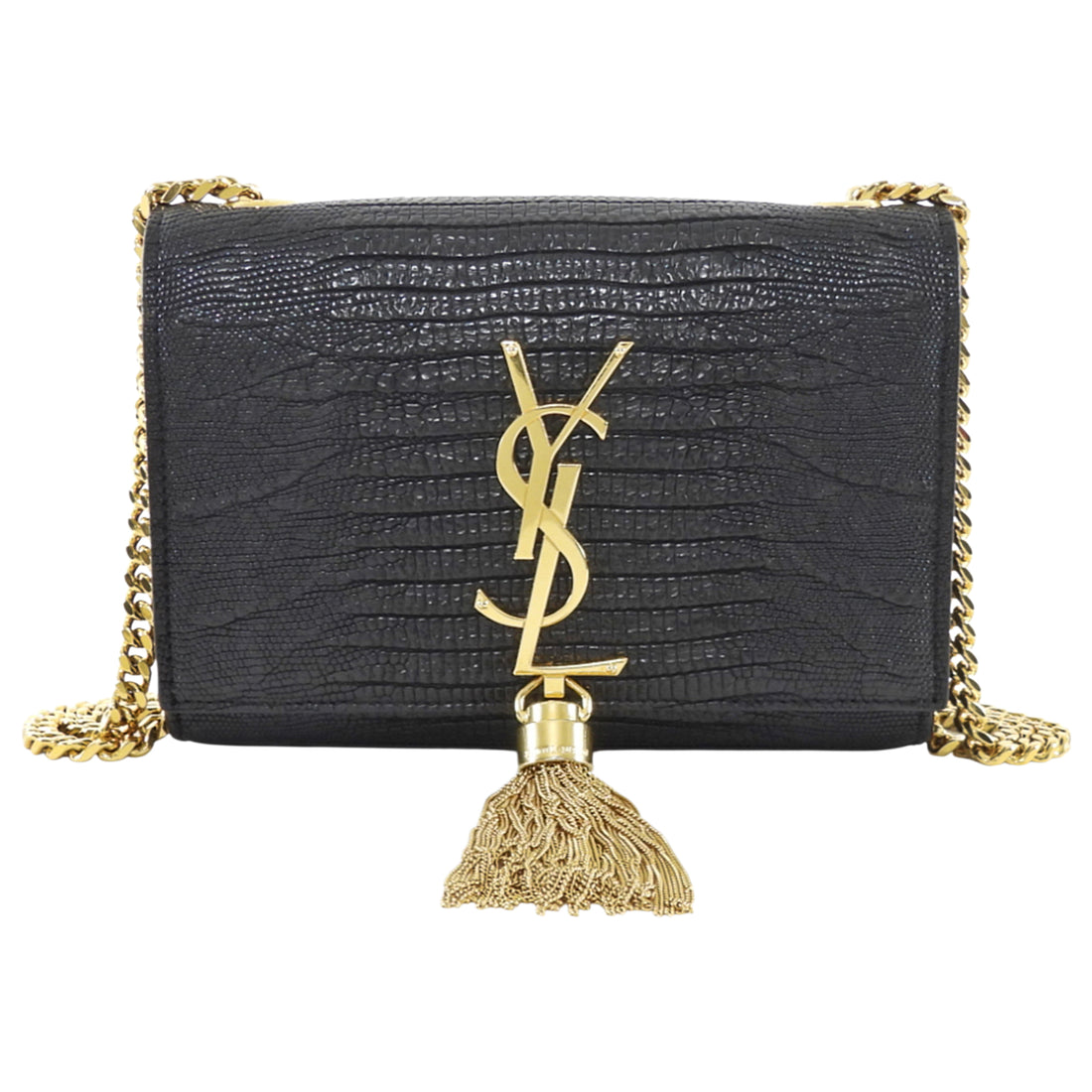 Saint Laurent Black Croc Embossed Mini Kate Tassel Chain Bag Mini