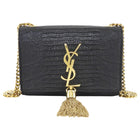 Saint Laurent Black Croc Embossed Mini Kate Tassel Chain Bag Mini