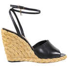 Saint Laurent Black Leather Paloma 95 Espadrille Wedge Sandals - 37
