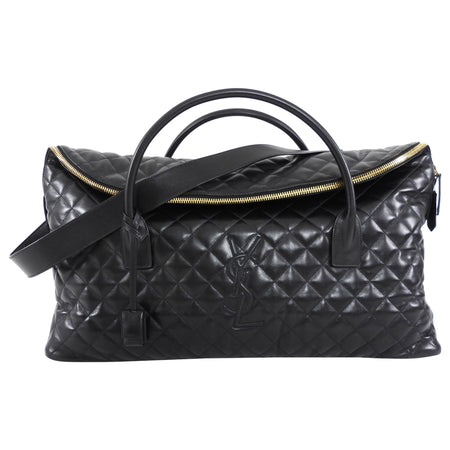 Saint Laurent Black Leather Quilted Large ES Travel Overnight Bag