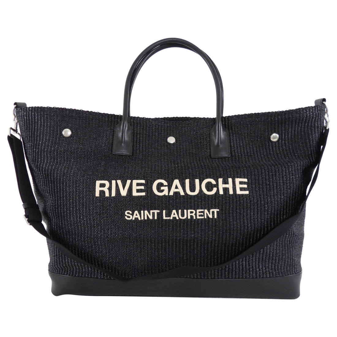 Saint Laurent Rive Gauche Black Raffia Large Overnight Travel Bag