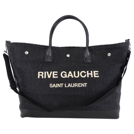 Saint Laurent Rive Gauche Black Raffia Large Overnight Travel Bag