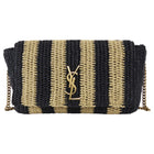 Saint Laurent Natural Beige and Black Stripe Raffia Monogram Reversible Chain Flap Bag