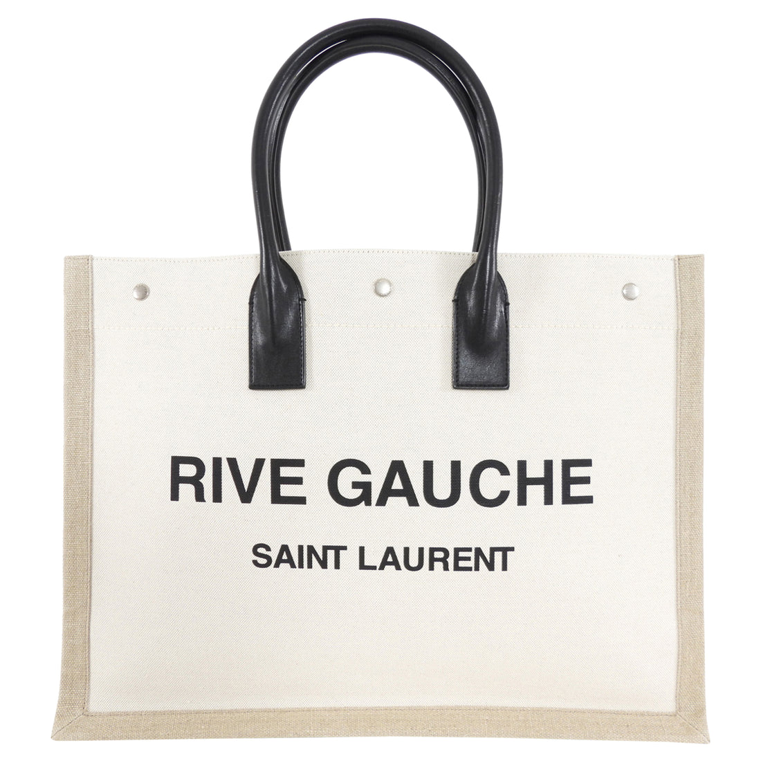 Saint Laurent Rive Gauche White and Beige Canvas Large Tote Bag