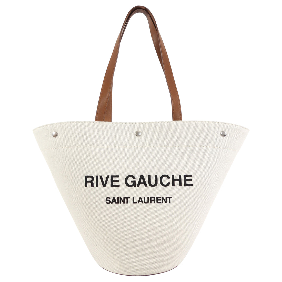 Saint Laurent Rive Gauche Canvas and Tan Leather Triangle Tote Bag
