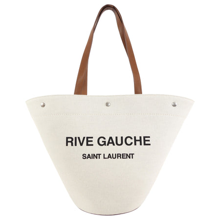 Saint Laurent Rive Gauche Canvas and Tan Leather Triangle Tote Bag