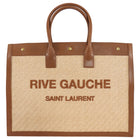 Saint Laurent Rive Gauche Tan Leather and Raffia Large Tote Bag