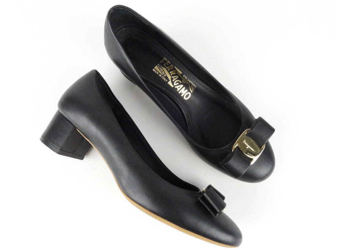 Salvatore Ferragamo, Shoes, Salvatore Ferragamo Pumps Black Classic Mid  High 2 Block Heels Size 8 Designer