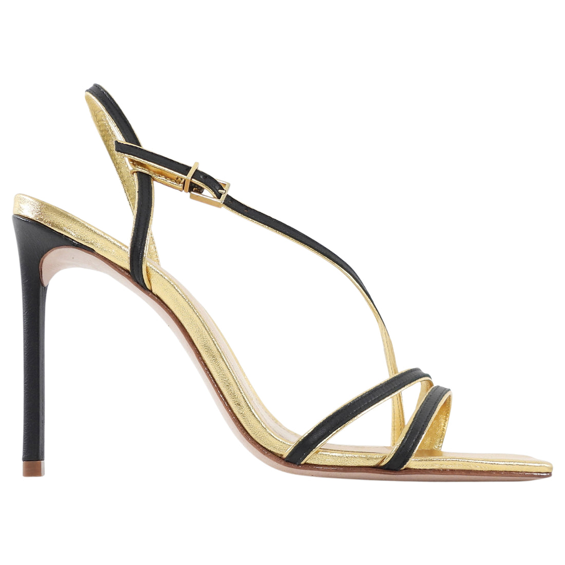 Schutz Black Gold Metallic Trim 100mm Strappy High Heel Sandals - 7.5