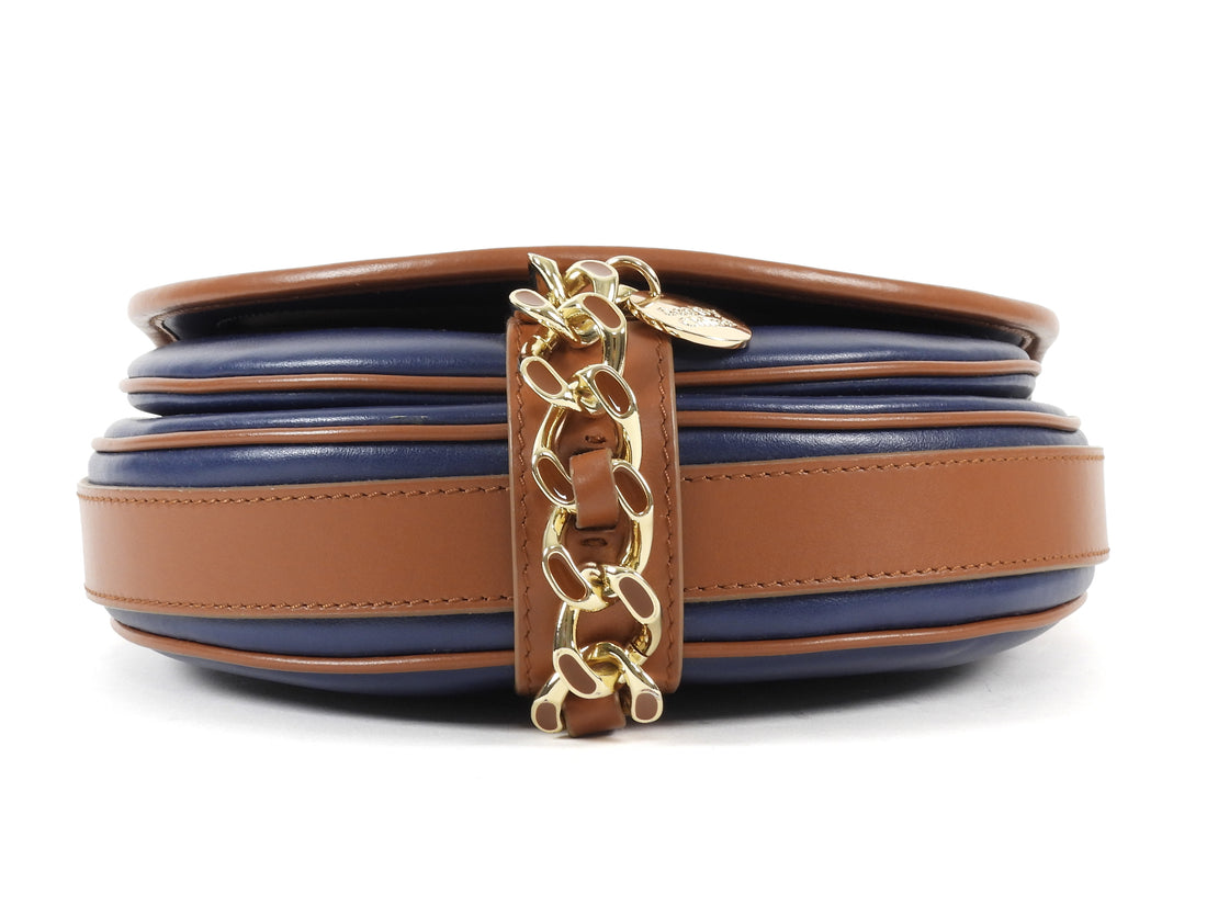 See by Chloe Navy and Tan Brown Leather Gold Chain Mara Saddle Crossbody Bag