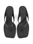 St Agni Black Leather Square Toe Mid Heel Thong Sandals - 39