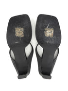 St Agni Black Leather Square Toe Mid Heel Thong Sandals - 39