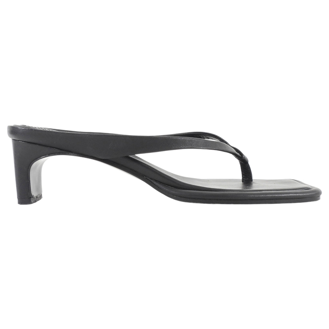 St Agni Black Leather Square Toe Mid Heel Thong Sandals - 39