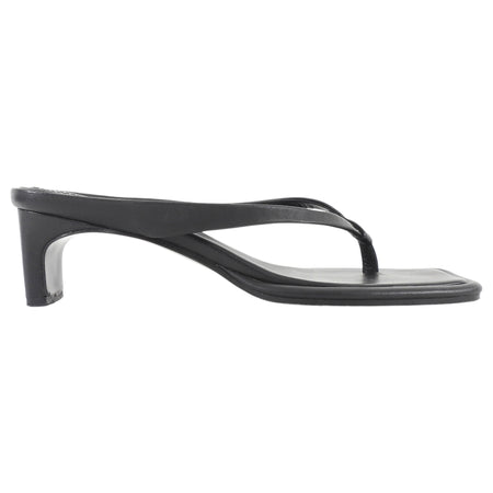 St Agni Black Leather Square Toe Mid Heel Thong Sandals - 39