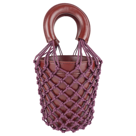 Staud Burgundy Leather Mesh Wrap Bucket Bag