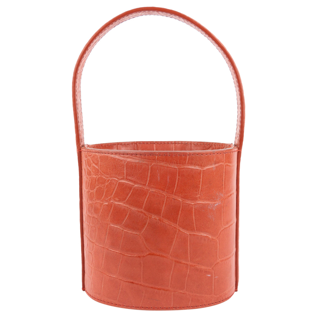Staud Red Croc Embossed Leather Two Way Bucket Bag