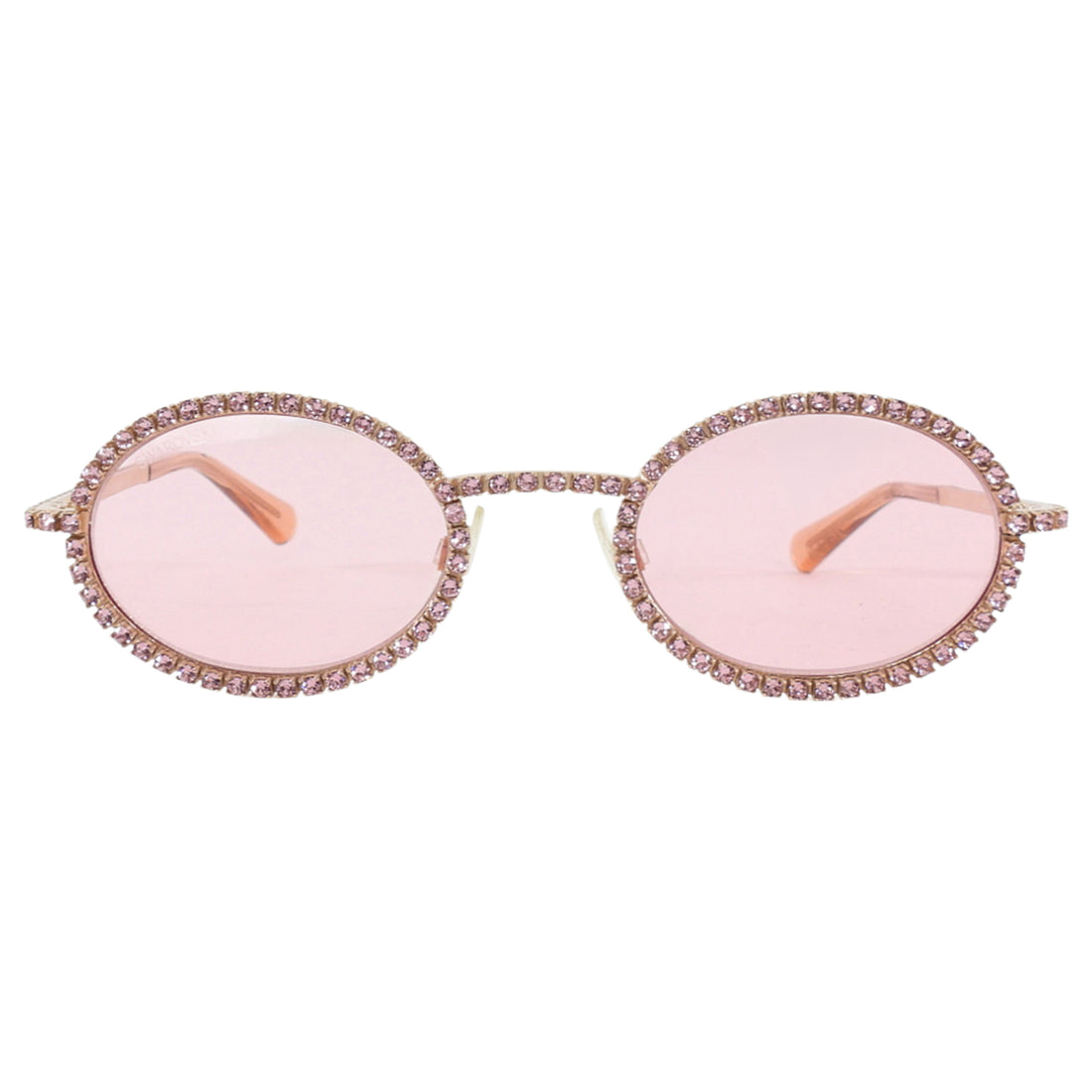 Swarovski Pink Crystal Embellished Gold Tone Rose Lens Oval Sunglasses SK340