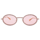 Swarovski Pink Crystal Embellished Gold Tone Rose Lens Oval Sunglasses SK340