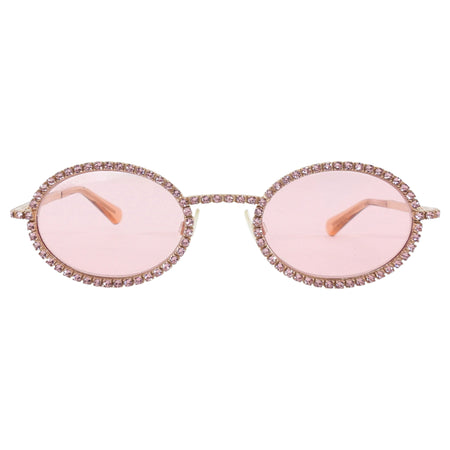 Swarovski Pink Crystal Embellished Gold Tone Rose Lens Oval Sunglasses SK340