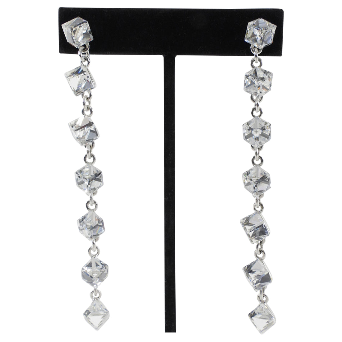 Swarovski Crystal Long Cube Chain Fringe Earrings