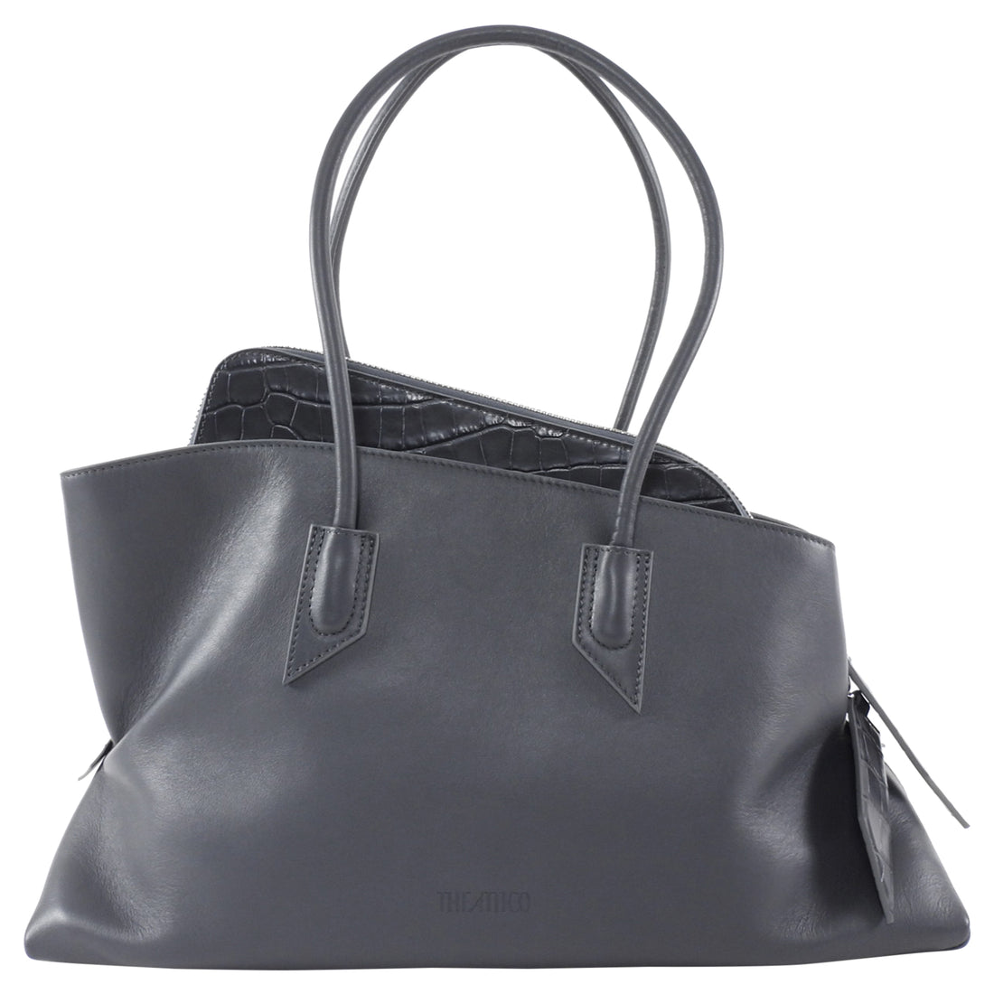 The Attico Medium La Passeggiata Slate Grey Leather Tote Bag