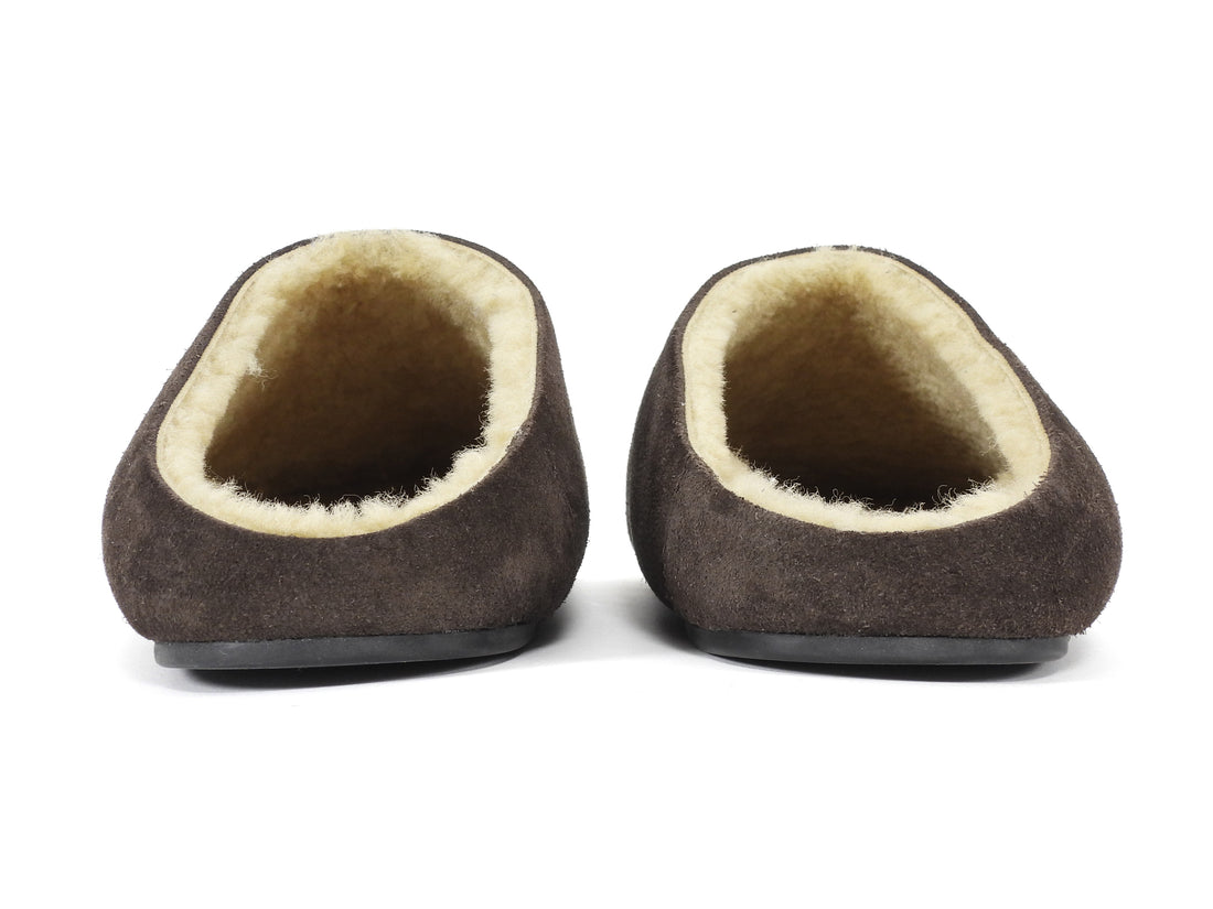 The Row Hudson Dark Brown Suede Shearling Slipper Shoes - 37.5 (fits like 7)