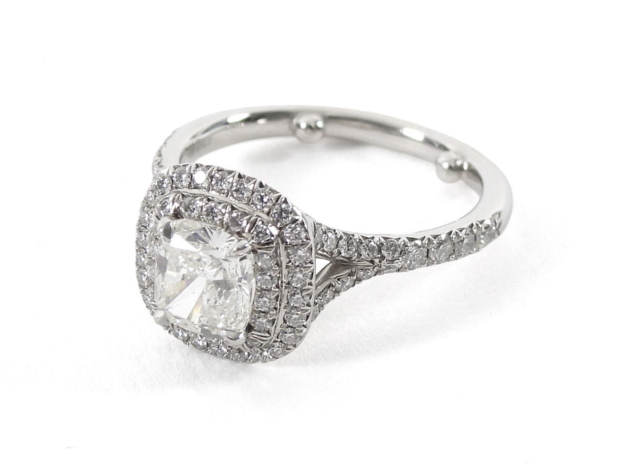 Tiffany & Co. Platinum Cushion Cut Brilliant Soleste Double Halo Engagement Ring - 4.75 / 15.5