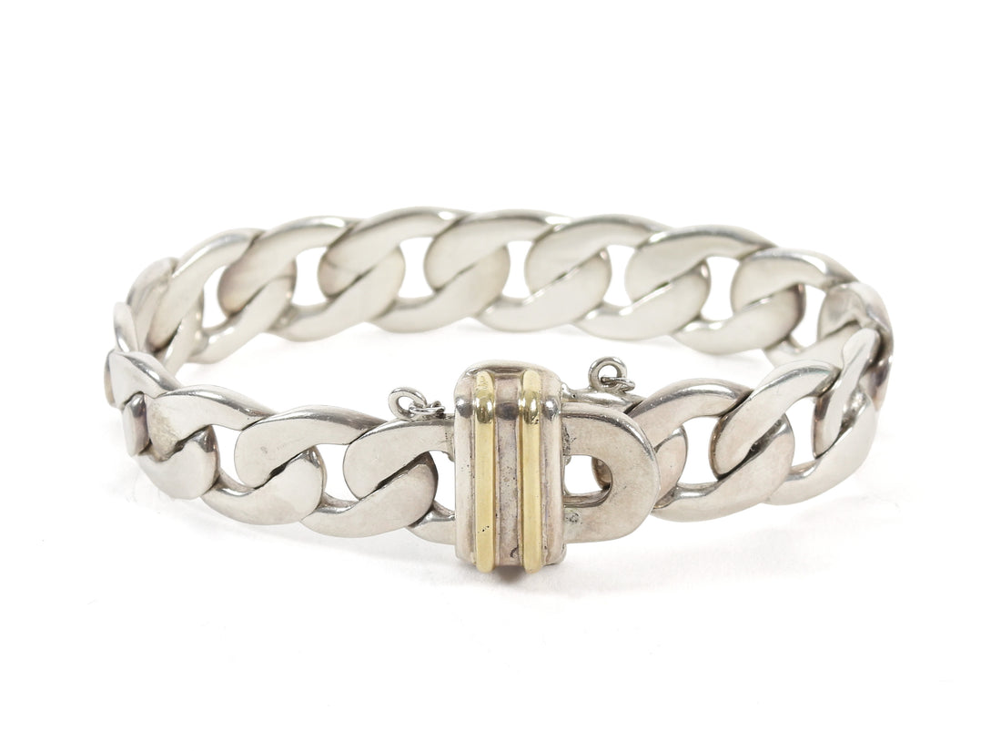 Tiffany  Co. Silver Two Tone Curb Link Chain Bracelet