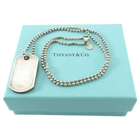 Tiffany and Co. Sterling Silver Bead Chain Dog Tag Necklace