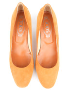 Tod's Orange Suede Leather Round Toe Kitten Heel Pumps - 38.5 EU