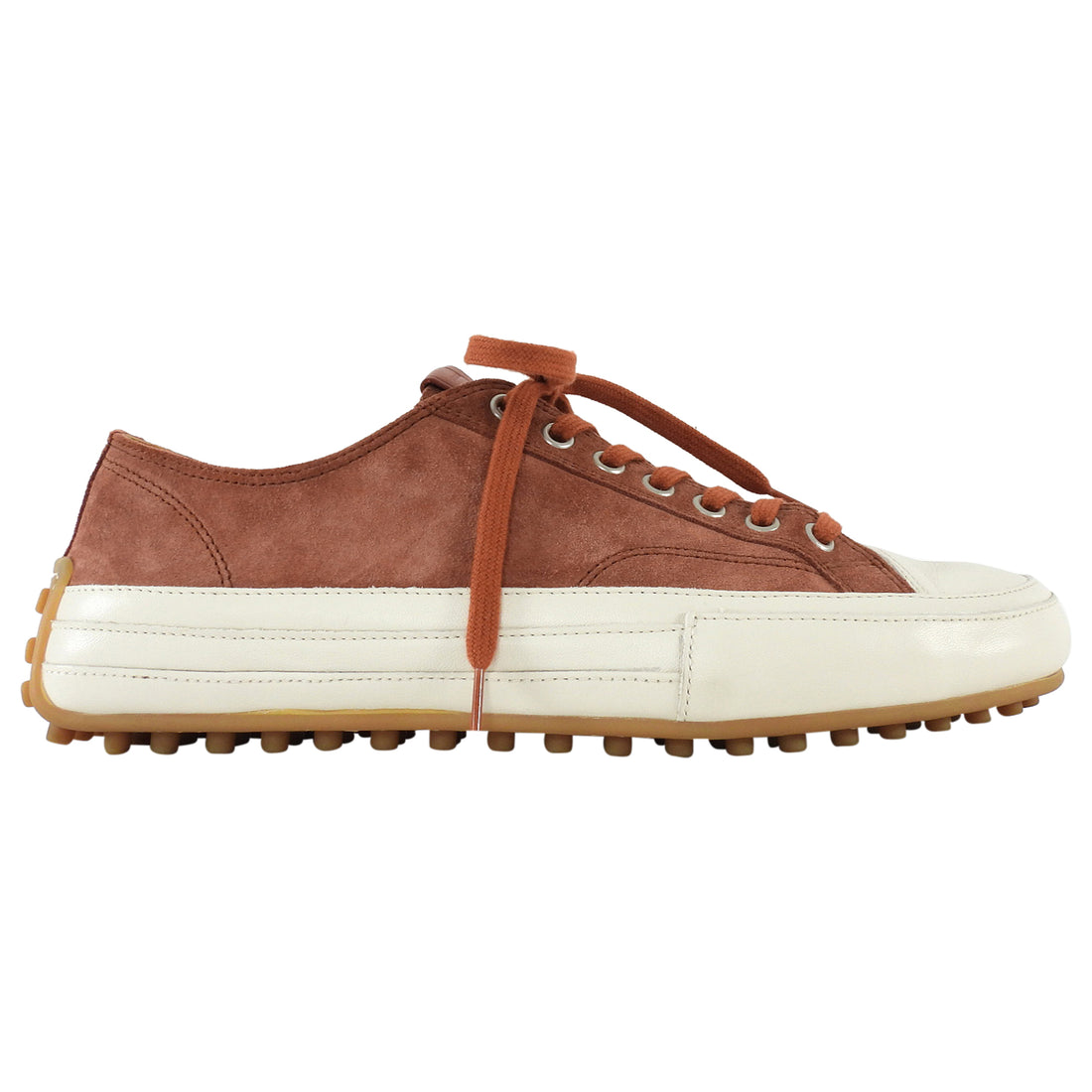 Tod's Rust Nubuck Suede and White Leather Cap Toe Sneakers - 39.5