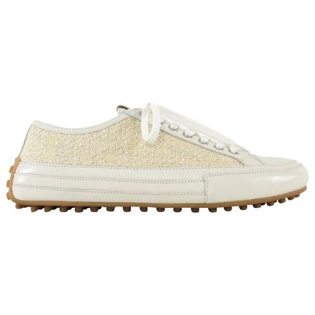 Tod's Beige Tweed and White Leather Combo Sneakers - 39.5