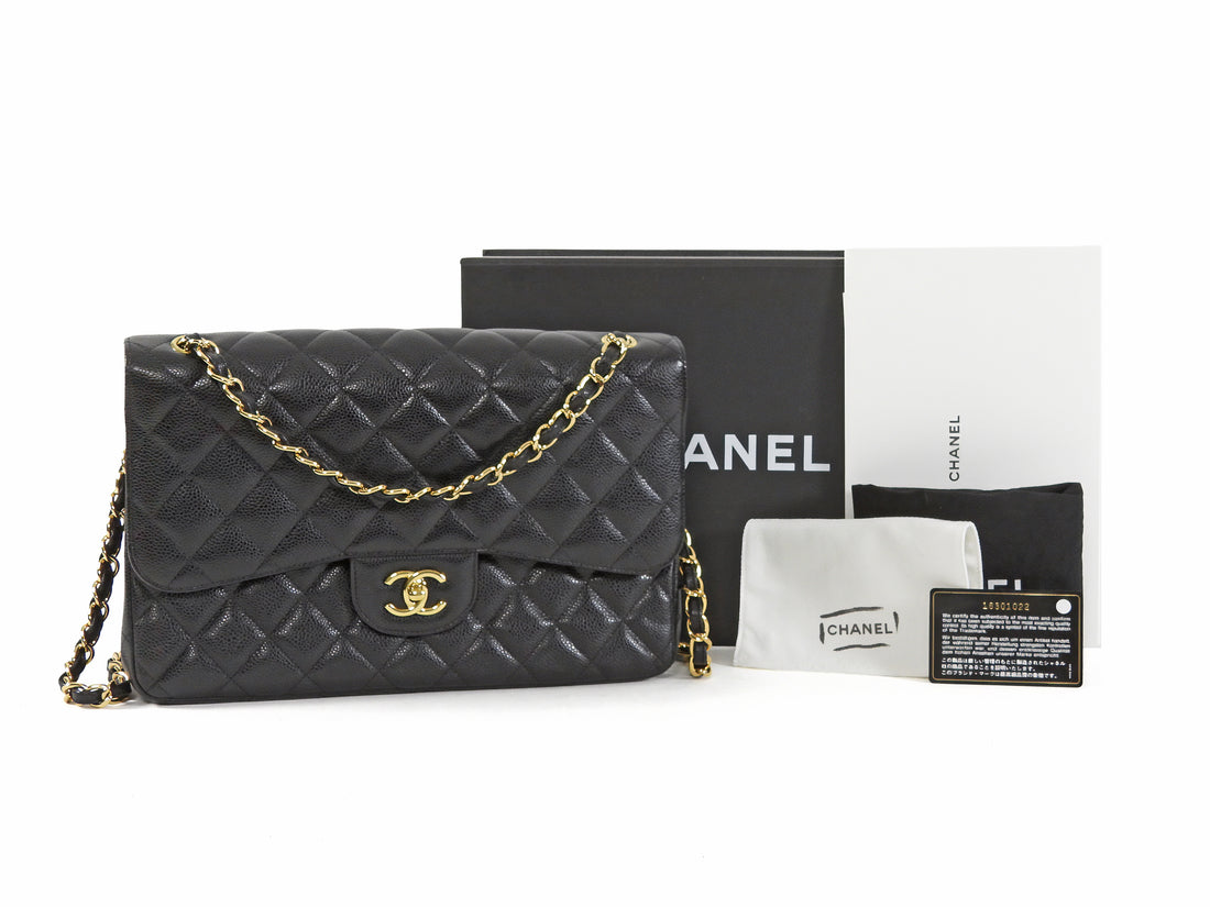 Chanel Black Classic Caviar Jumbo Double Flap Bag GHW