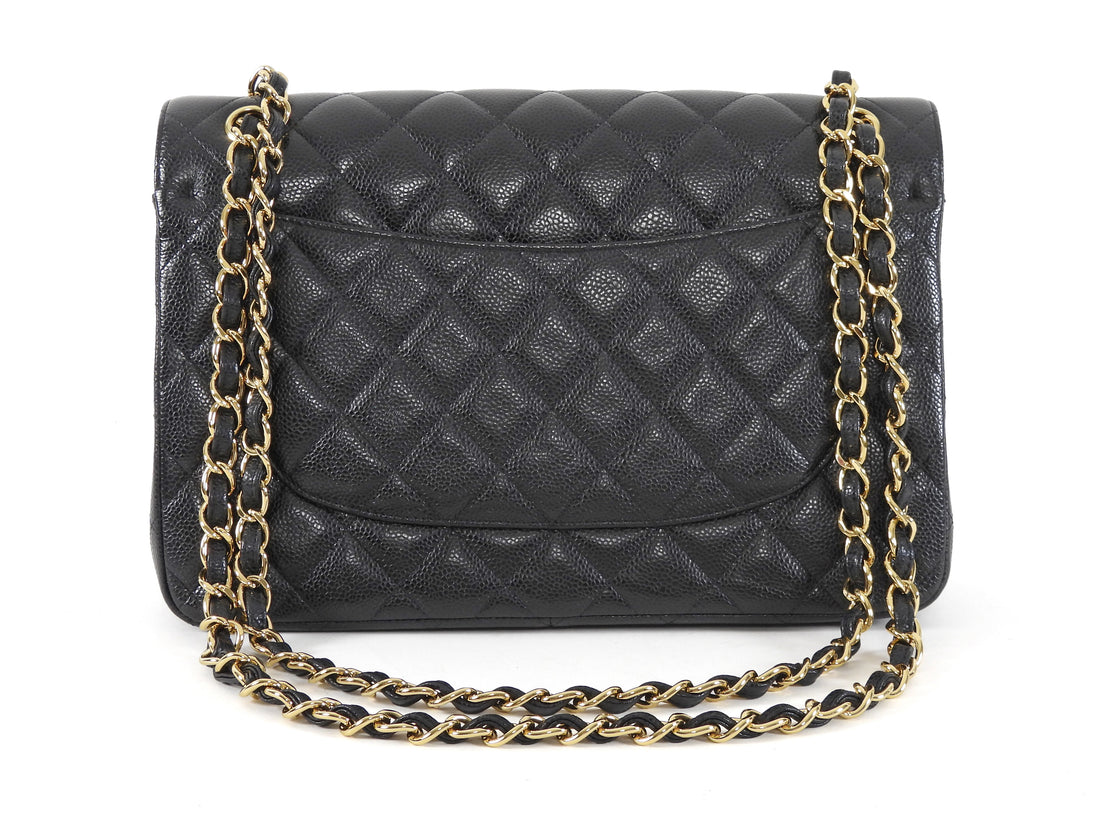 Chanel Black Classic Caviar Jumbo Double Flap Bag GHW