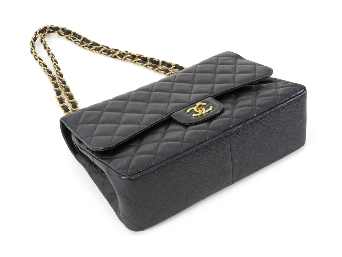 Chanel Black Classic Caviar Jumbo Double Flap Bag GHW