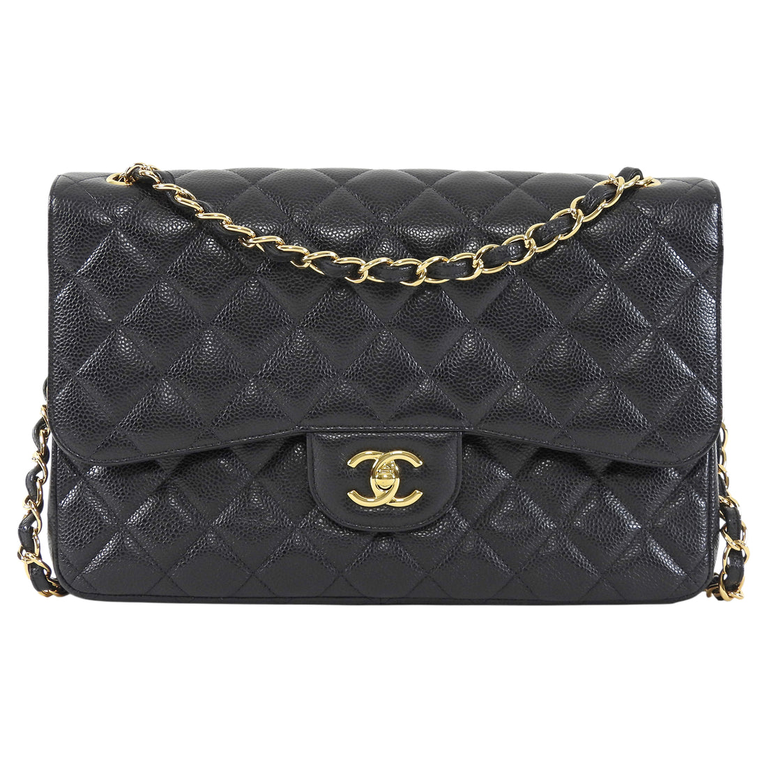 Chanel Black Classic Caviar Jumbo Double Flap Bag GHW