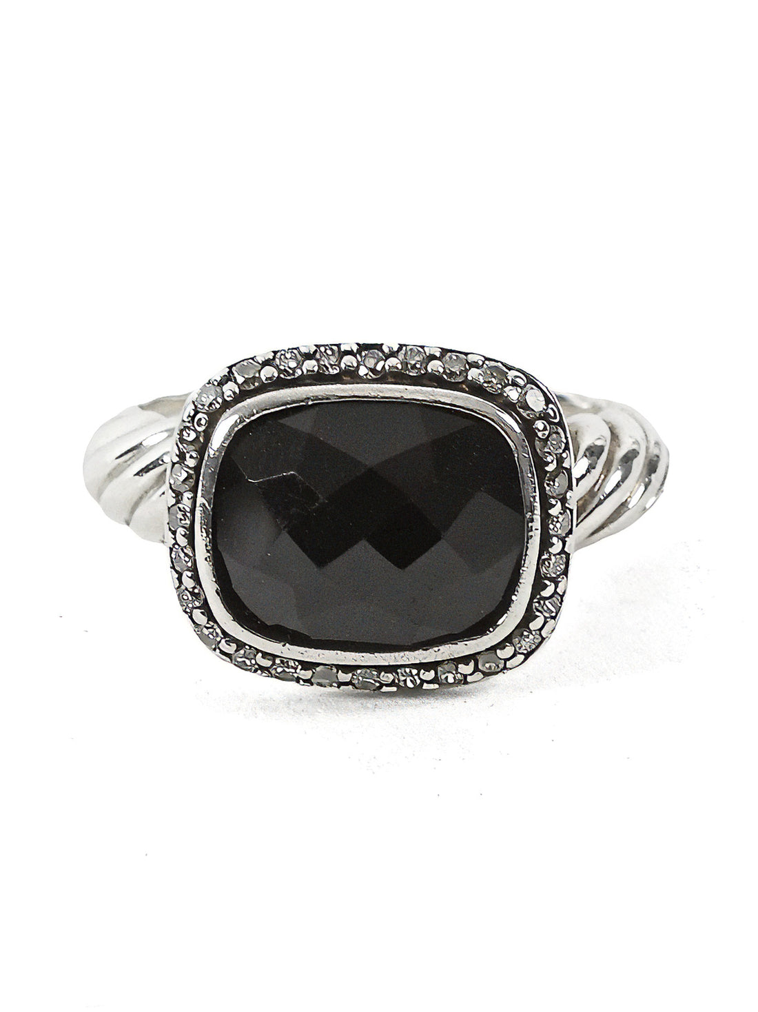 David Yurman Sterling Silver Albion Onyx Diamond Halo Ring - 6