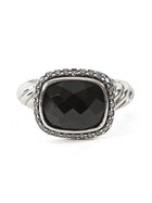 David Yurman Sterling Silver Albion Onyx Diamond Halo Ring - 6
